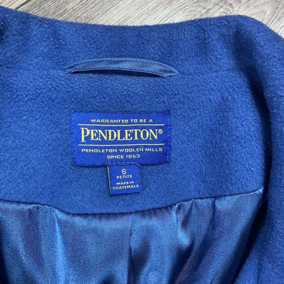 Pendleton Coat Womens 6 Petite Blue Wool Blend Lined Longline Button Up - Picture 3 of 9